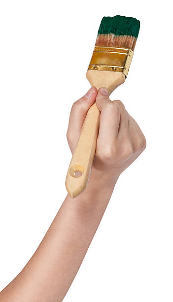istock painter hand with flat paint brush paints in green 495518394