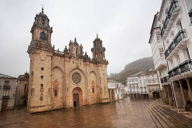 Mondoñedo cathedral facade and town square, Galicia, Spain. stock photo