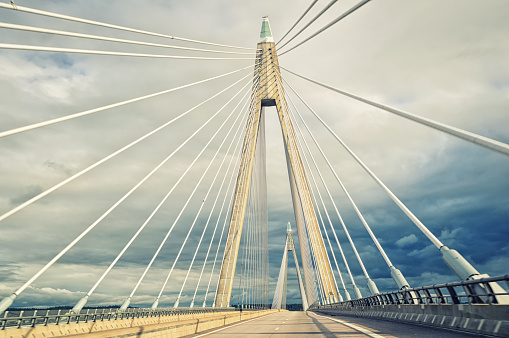 Cable-stayed bridge, view of suspension cables