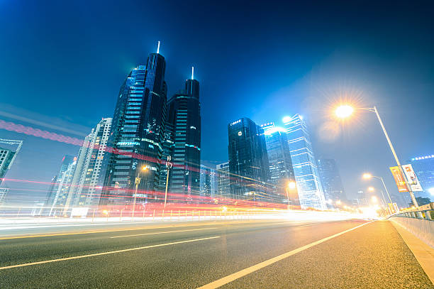 istock Light trails on a city street 495519522