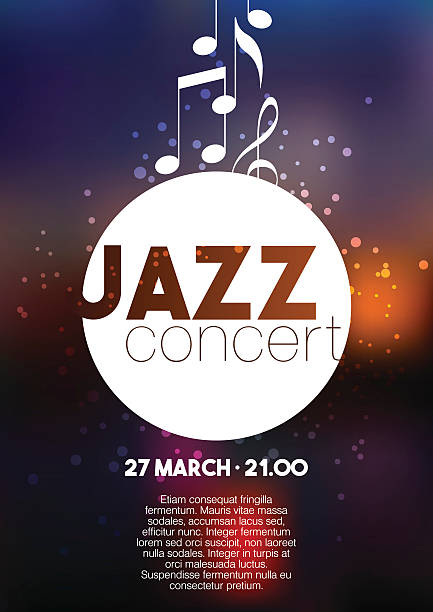 vertikale musik jazz-poster mit verschwommene hintergrund und text. - concert stock-grafiken, -clipart, -cartoons und -symbole