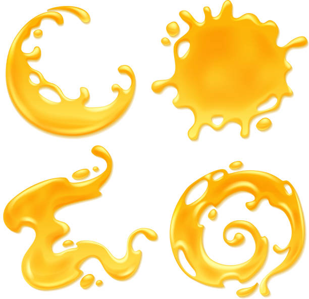 gelbe saft oder honey blots set - liquid drop orange yellow stock-grafiken, -clipart, -cartoons und -symbole