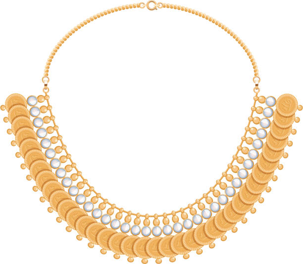 łańcuchy i kamienie metaliczno złotym naszyjnik z okrągłe pendants - gold chain chain circle connection stock illustrations