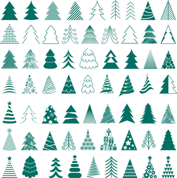 Christmas trees icons big set vector illustration Christmas trees icons big set vector illustration. Different styles. simple tree silhouette stock illustrations