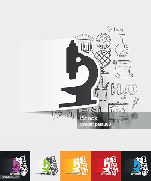 Microscope Sticker Drawing Microscope Paper Sticker With Hand Drawn Elements Stock Illustration ...