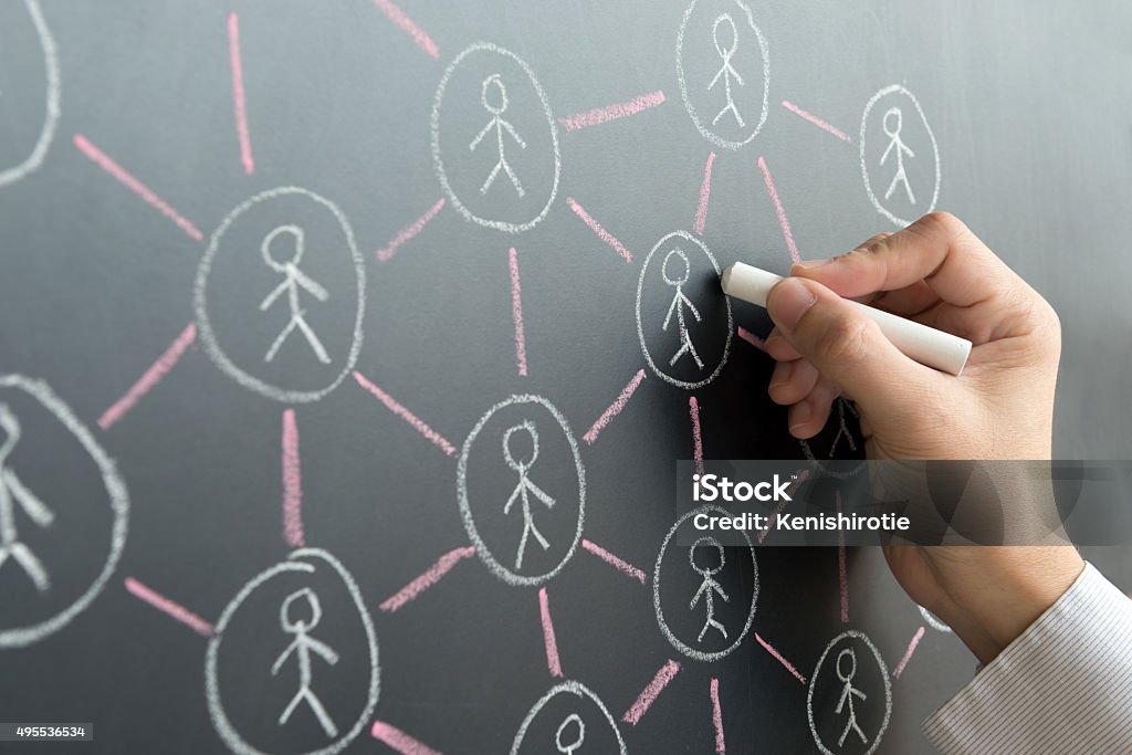 Social network Hand draw social network on black board using chalk Wealth Stock Photo