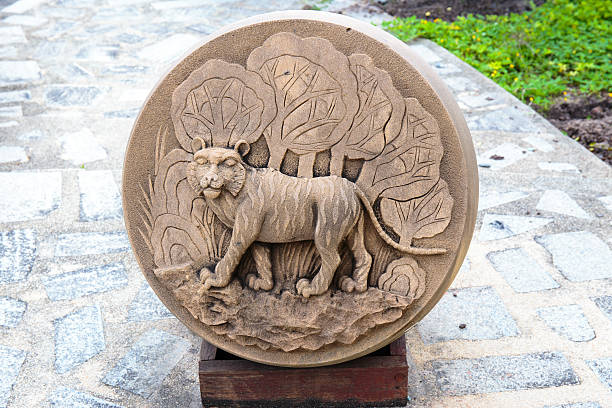 Chinese temple lion stone carving