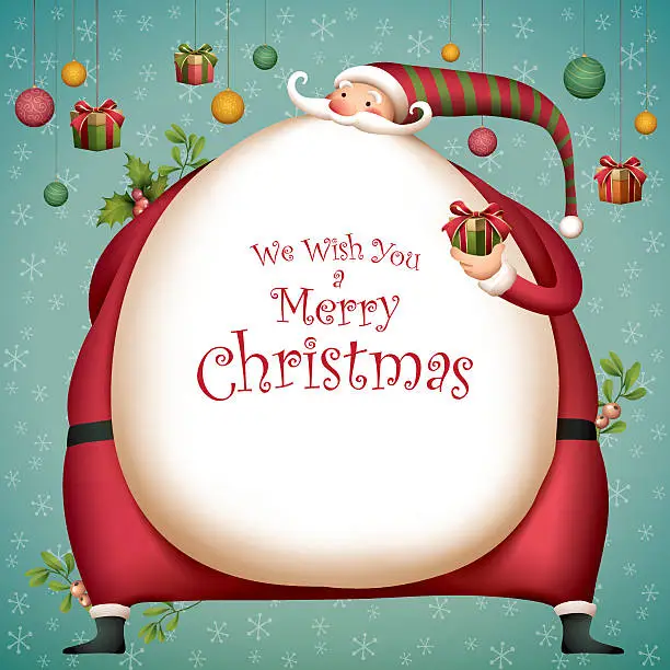 Vector illustration of Christmas Card - fat santa with christmas ornaments