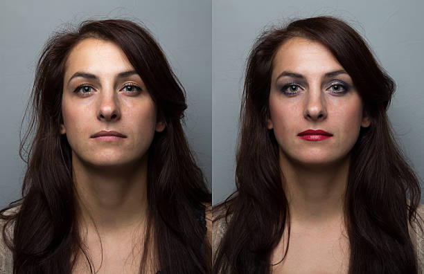 istock Young woman before and after make up 495538488