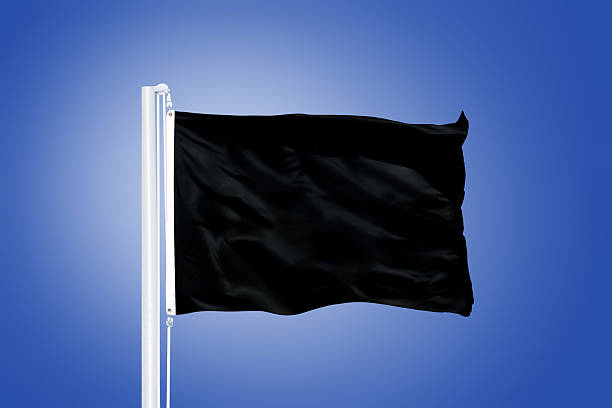 istock Black flag flying against clear blue sky 495538936