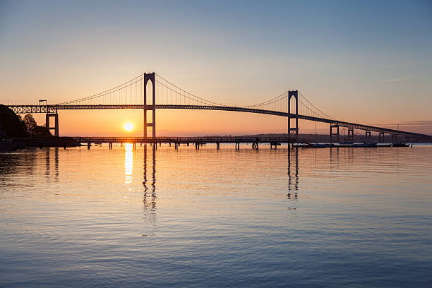 Newport Bridge Sunrise stock photo