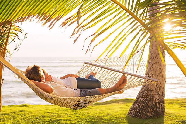 istock Couple relaxing in tropical hammock 495540479