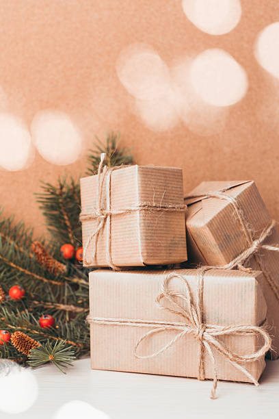 istock Gift boxes with ribbons and christmas decor 495540584