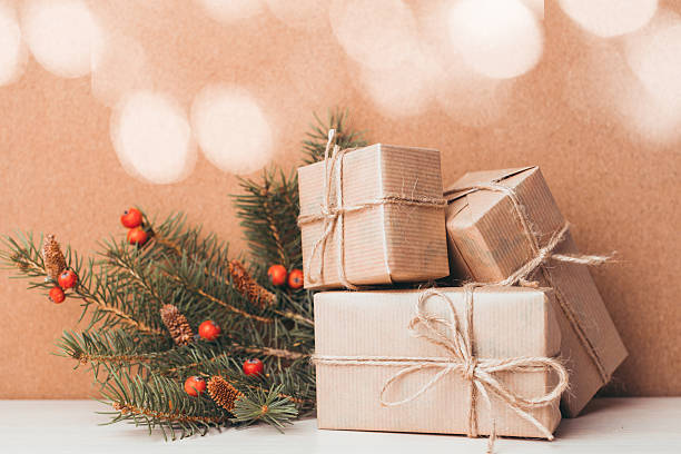 istock Gift boxes with ribbons and christmas decor 495540622