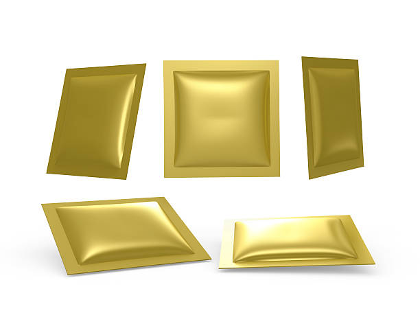 istock Square Gold foil heat sealed packet with clipping path 495541381