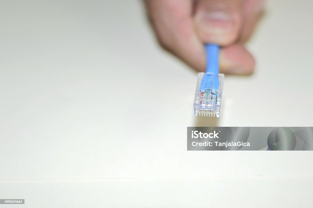 internet blue cables holding on hand isolate internet blue cables isolate on white background Abstract Stock Photo