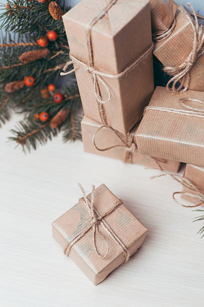 istock Gift boxes with ribbons and christmas decor 495542136