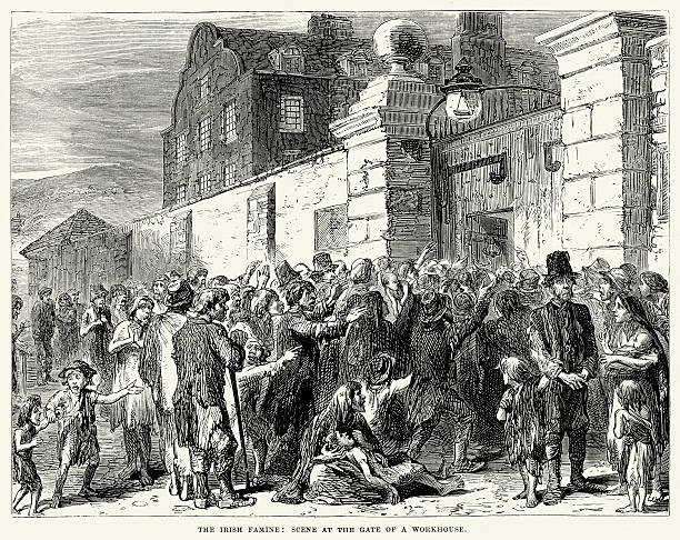 The Irish Famine, scene at the Gate of a Workhouse. In Ireland, the Great Famine was a period of mass starvation, disease and emigration between 1845 and 1852. It is sometimes referred to as the Irish Potato Famine because one-third of the population was then solely reliant on this cheap crop. During the famine approximately 1 million people died and a million more emigrated from Ireland.