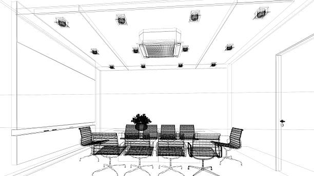 istock sketch design of interior conference, wire frame 3d , abstract 495543075