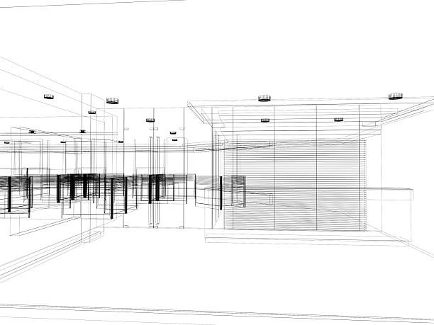 istock sketch design of interior office, wire frame 495547571