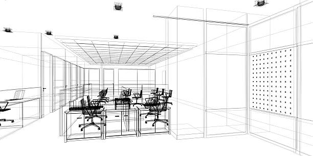 istock sketch design of interior office, wire frame 495547573