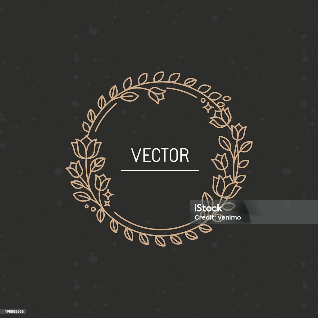 Vector wreath made with branches, leaves and flowers Vector wreath made with branches, leaves and flowers in trendy linear style with copy space for text - abstract monogram and frame Flower stock vector