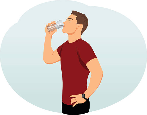 Drinking water Attractive young man is drinking water from a glass. Fitness and health. drinking water illustrations stock illustrations