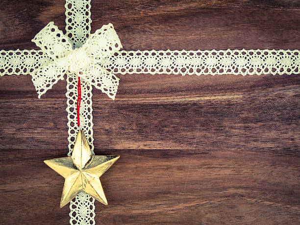 Christmas, lace, present, christmas decoration star on wood