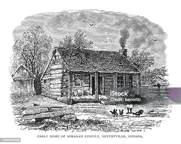 Early Home Of Abraham Lincoln Stock Illustration - Download Image Now - Log Cabin, Engraving, Old-fashioned