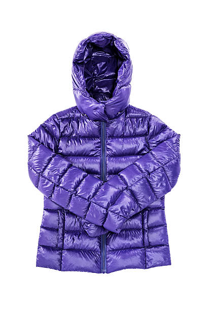 istock Purple winter warm down jacket isolated on white background 495560844