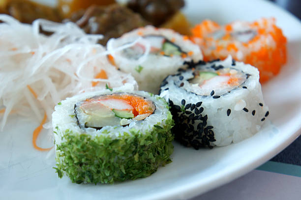 istock Traditional fresh japanese sushi rolls 495566653