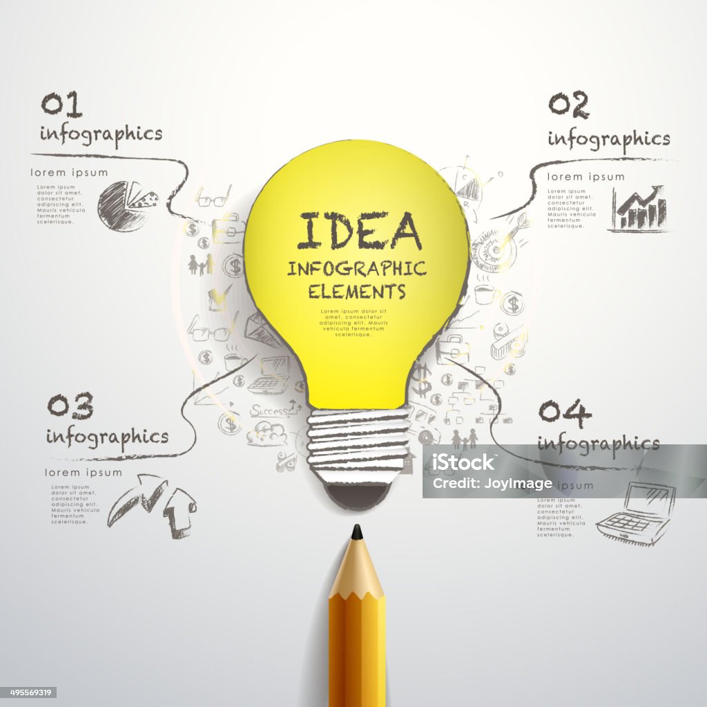 creative pencil and hand-draw paper-cut bulb infographics creative template with pencil and hand-draw paper-cut bulb, can be used for infographics and banners, idea concept vector illustration Abstract stock vector