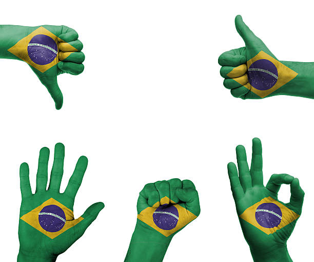 istock Hand set with the flag of Brazil 495569959