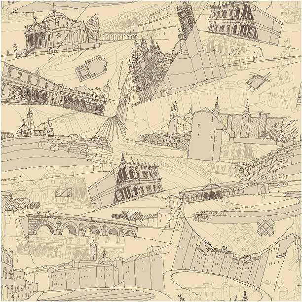 Historic Italian Architecture seamless pattern vector art illustration