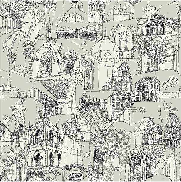 Historic Italian Architecture Collage seamless pattern vector art illustration