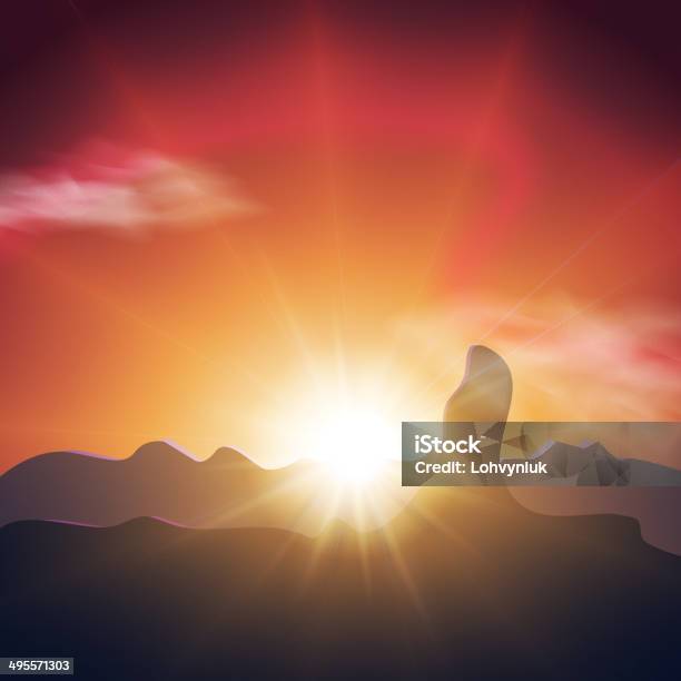 Magnifique Coucher De Soleil Dans Les Montagnes Orange Ciel Soleil Ofsun Long Vecteurs libres de droits et plus d'images vectorielles de Alpes européennes