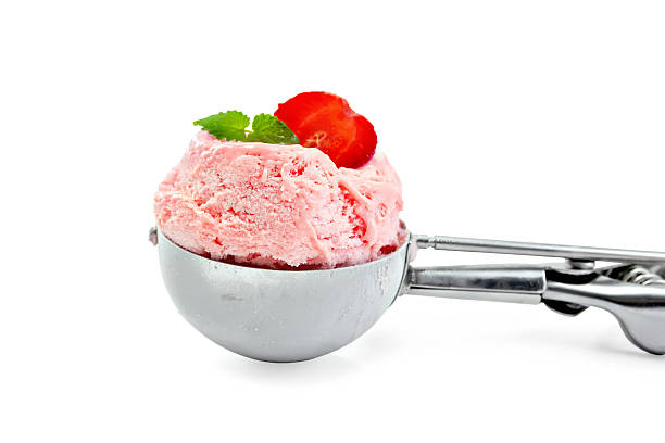 istock Ice cream strawberry in spoon with mint 495573866