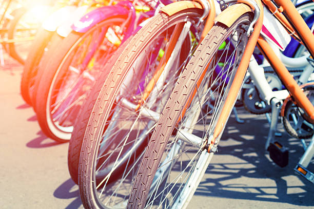 istock Wheels of bicycles closeup 495577190