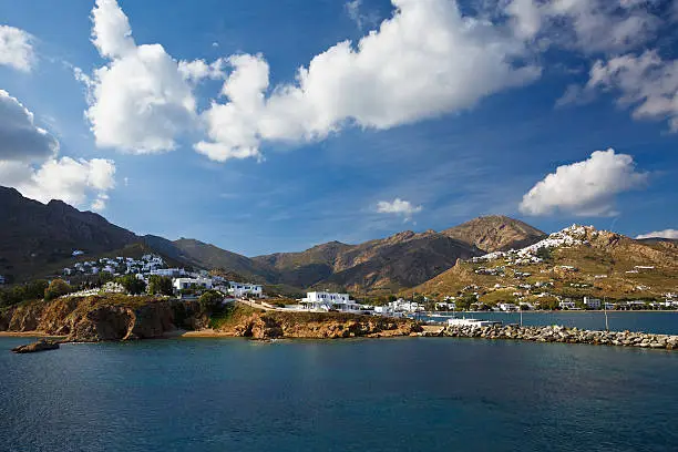 View of Serifos from a ferry leaving the port of the island.