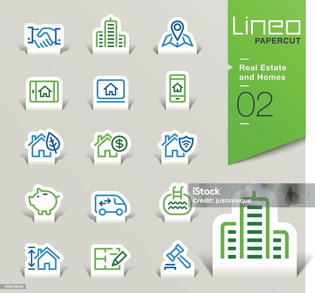 Lineo Papercut - Real Estate and Homes outline icons Vector illustration, Each icon is easy to colorize and can be used at any size.  You Are Here stock vector