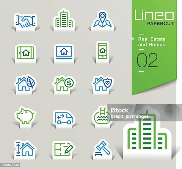 Lineo Papercut Real Estate And Homes Outline Icons Stock Illustration - Download Image Now