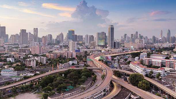 istock City downtown highway interchange with office building 495579054
