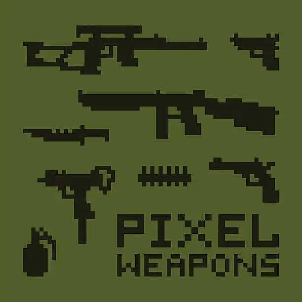 Vector illustration of Pixel art weapons vector set