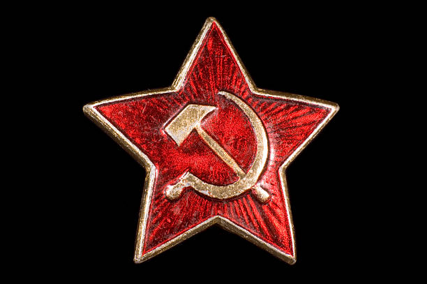 Communist badge, hammer and sickle Soviet union hammer and sickle on black background marxism stock pictures, royalty-free photos & images