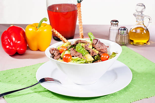 Salad fresh salad with meat and vegetables asparagus organic dinner close to stock pictures, royalty-free photos & images