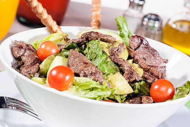 Salad fresh salad with meat and vegetables asparagus organic dinner close to stock pictures, royalty-free photos & images
