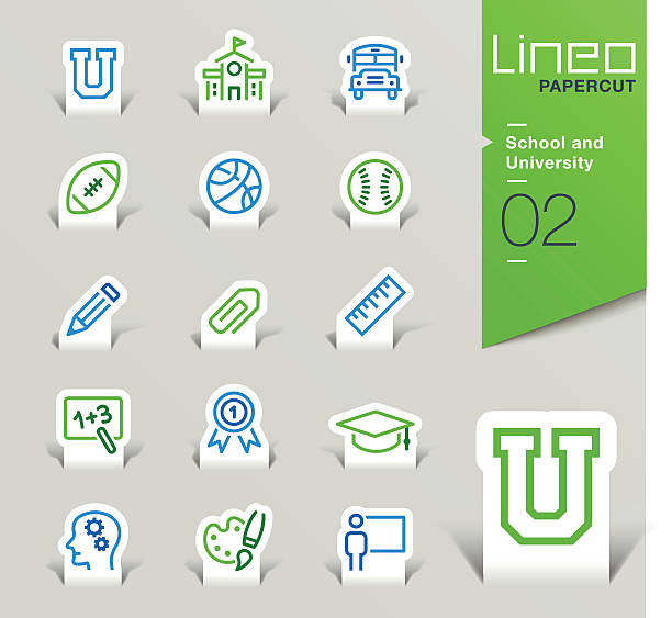 Lineo Papercut - School and University outline icons Vector illustration, Each icon is easy to colorize and can be used at any size.  ecole stock illustrations