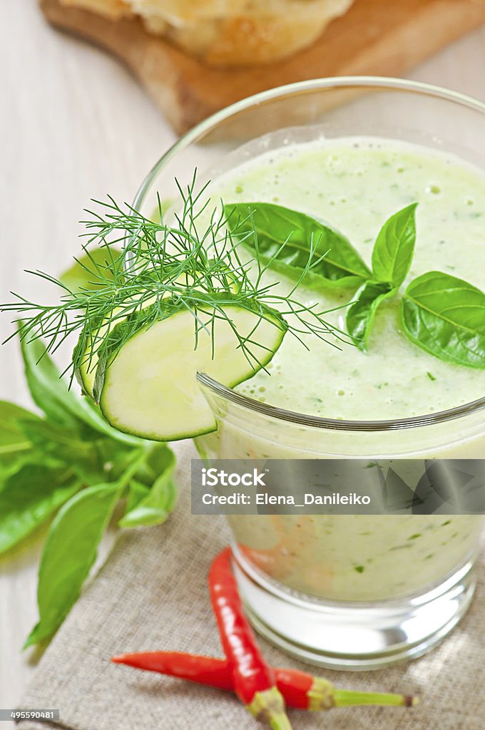 Cold cucumber soup with basil Cucumber Soup Stock Photo