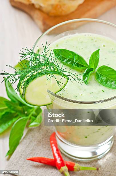 Cold Cucumber Soup With Basil Stock Photo - Download Image Now - Cucumber Soup, Appetizer, Basil