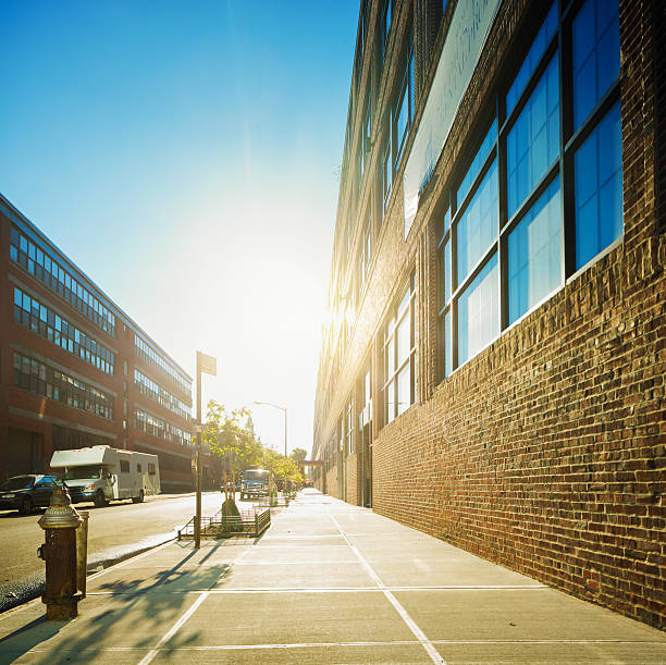 istock Industrial Brooklyn street and sidewalk at sunrise 495591676